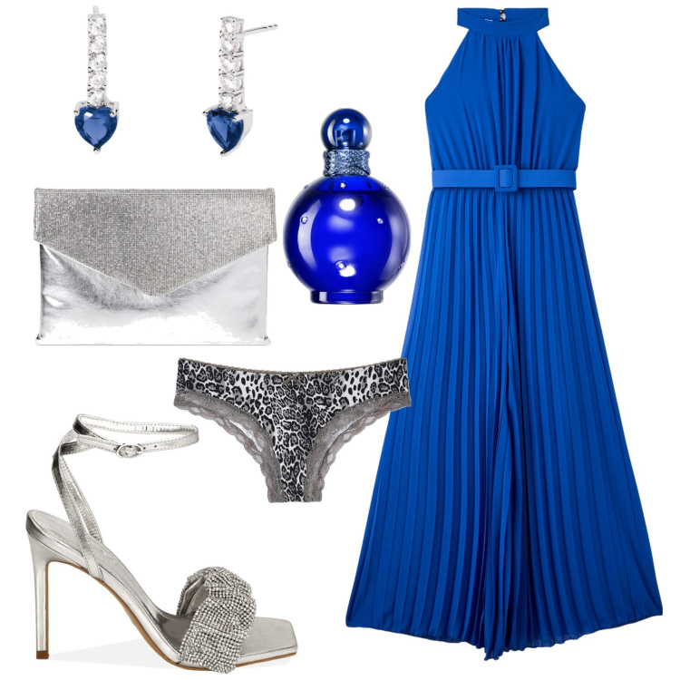 Outfit donna - Elegante cerimonia. Stile Glamour per Cerimonia. Abbinamento con profumi, tute, culotte, orecchini, sandali col tacco, pochette.