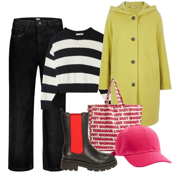 Outfit donna - Ancora un po\' di pioggia. Stile Urban per Tutti i giorni. Abbinamento con cappotti, stivaletti chelsea, jeans, cappelli, maglieria, borse tote.