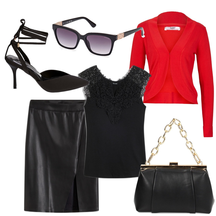 Outfit donna - In ufficio. Stile Trendy per Ufficio. Abbinamento con top, blazer, gonne longuette, borse a spalla, décolleté, occhiali da sole.