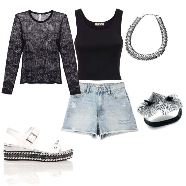 Outfit donna - Aspettando l’estate. Stile Casual per Tutti i giorni. Abbinamento con collane, braccialetti, shorts, sandali, maglieria, canottiere.