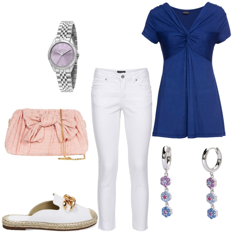 Outfit donna - Total look #1872361. Stile Casual per Tutti i giorni. Abbinamento con maglieria, pantaloni, orologi, orecchini, pochette, sabot.