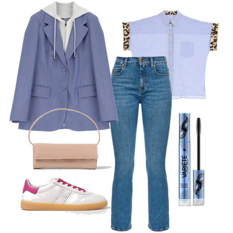 Outfit donna - I bordi leopardati. Stile Urban per Tutti i giorni. Abbinamento con mascara, jeans bootcut, blazer, camicie a manica corta, sneakers, clutch.