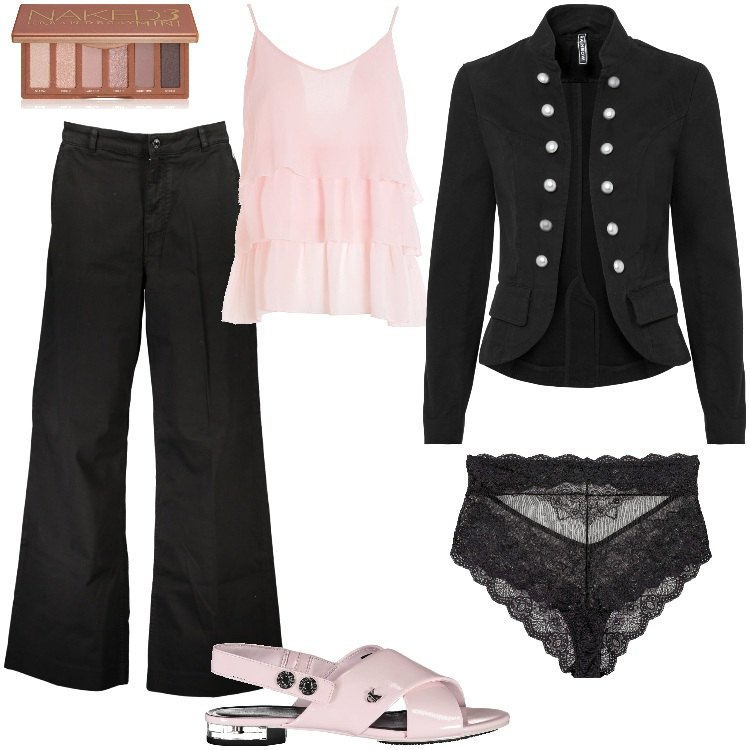 Outfit donna - Total look #1872389. Stile Urban per Serata fuori. Abbinamento con culotte, blazer, ombretti, top, pantaloni, sandali col tacco.