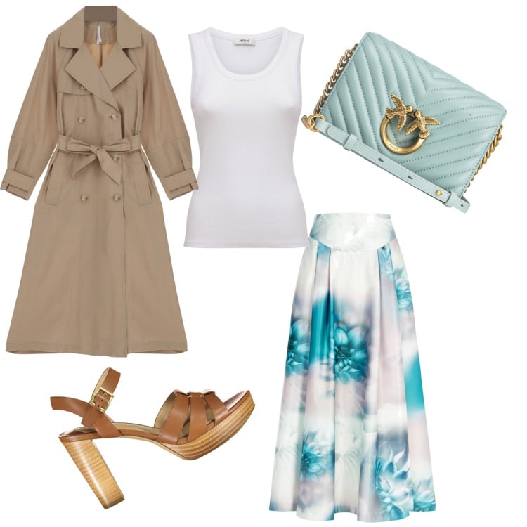 Outfit donna - Fiori chiama fiori. Stile Bon Ton per Scuola/Università. look ideale per Petite. Abbinamento con borse a tracolla, gonne lunghe, trench, sandali col tacco, canottiere.