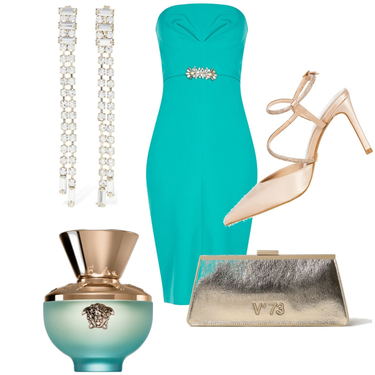 Outfit donna - Eleganza. Stile Chic per Cerimonia. Abbinamento con profumi, vestiti midi/longuette, décolleté, orecchini, clutch.