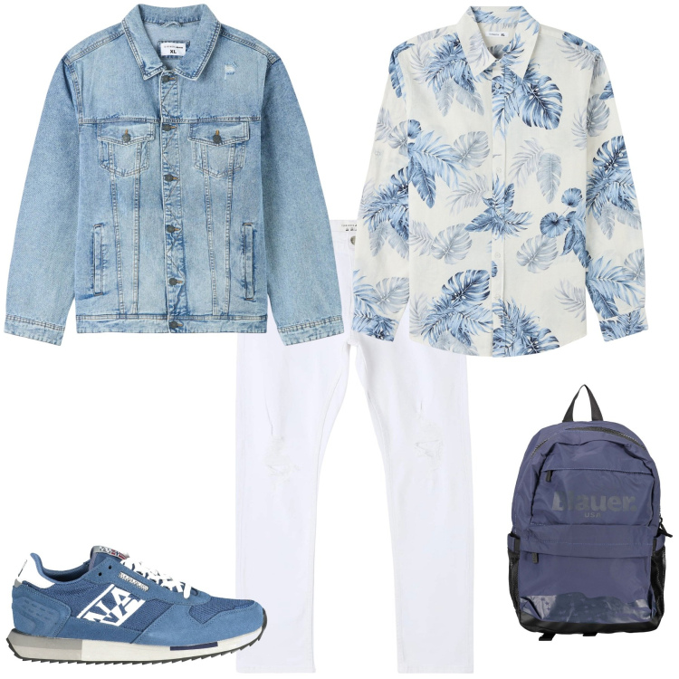Outfit uomo - Urban tempo libero. Stile Urban per Tutti i giorni. Abbinamento con jeans strappati, giacche, camicie, scarpe sportive, borse sportive.