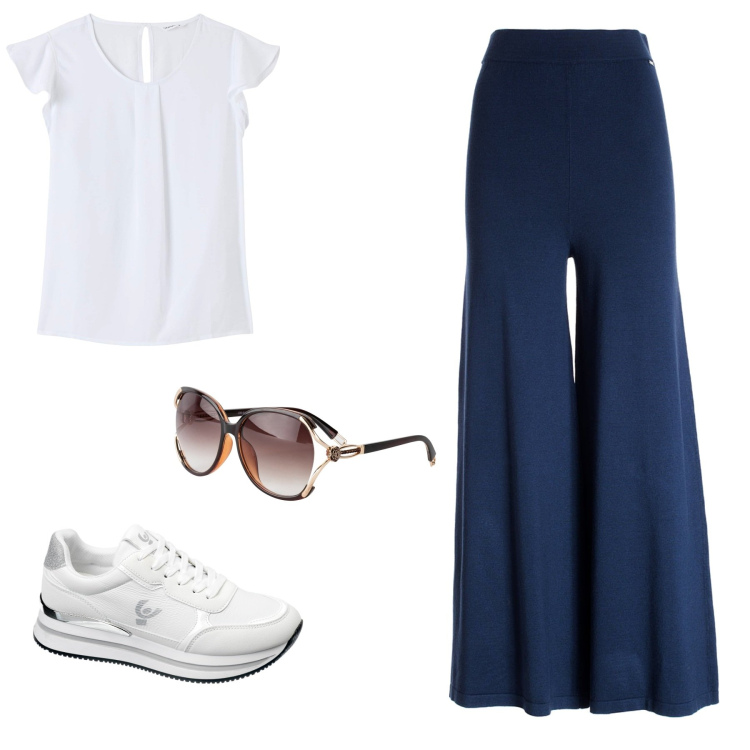 Outfit donna - Total look #1872506. Stile Boho per Scuola/Università. Abbinamento con occhiali da sole, bluse, pantaloni, sneakers.