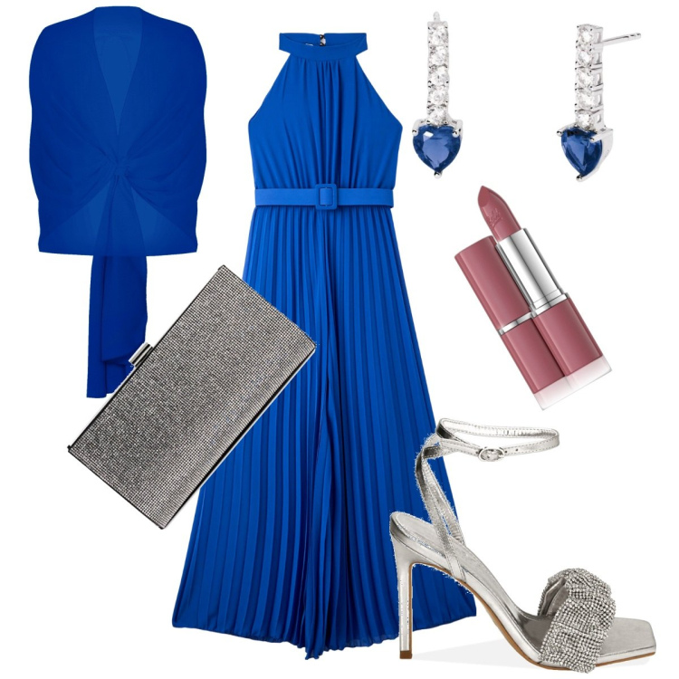 Outfit donna - Stola con Anello blu china. Stile Glamour per Cerimonia. Abbinamento con rossetti, tute, orecchini, stole, sandali col tacco, pochette.