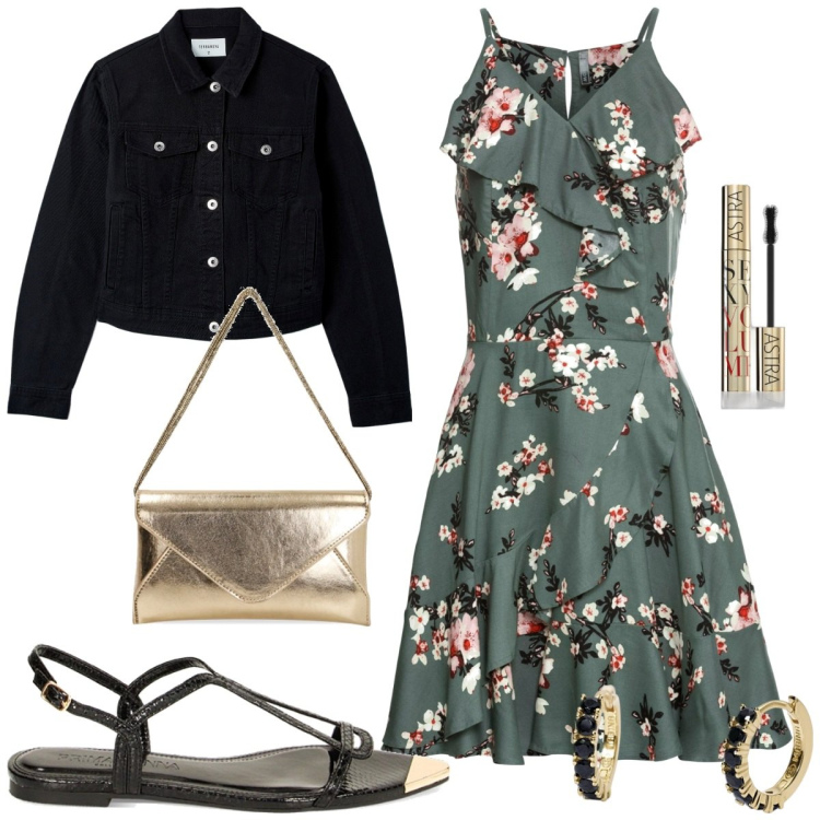 Outfit donna - Total look #1872558. Stile Casual per Tutti i giorni. Abbinamento con vestiti, mascara, blazer, orecchini, sandali, pochette.