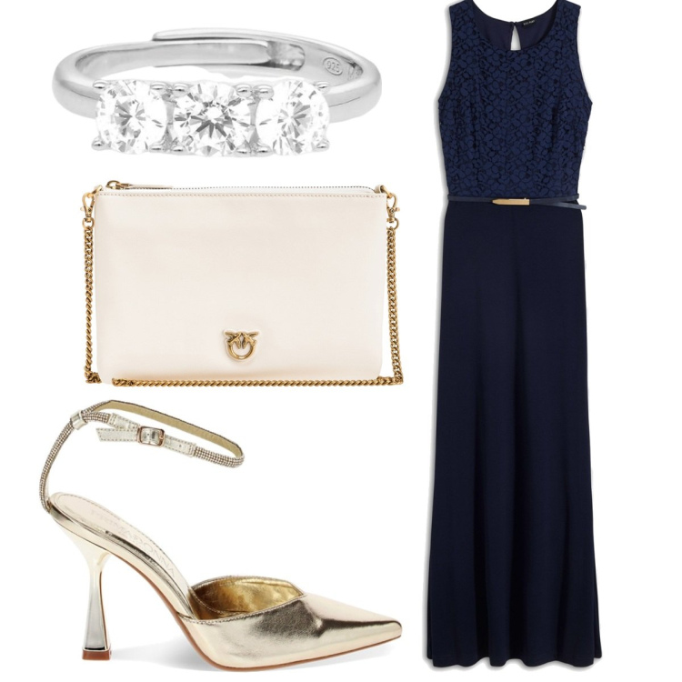 Outfit donna - Total look #1872609. Stile Minimal per Cerimonia. Abbinamento con vestiti lunghi, anelli, borse a tracolla, décolleté.