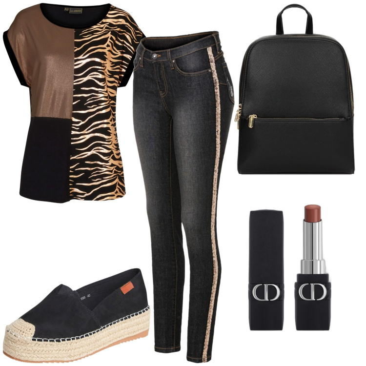 Outfit donna - Total look #1872626. Stile Casual per Tutti i giorni. Abbinamento con jeans, maglieria, rossetti, espadrillas, zaini.