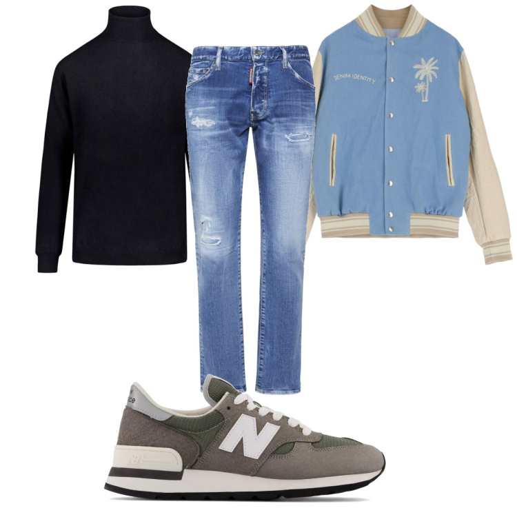 Outfit uomo - Total look #1872719. Stile Trendy per Tutti i giorni. Abbinamento con scarpe sportive, giacche, maglieria, jeans.