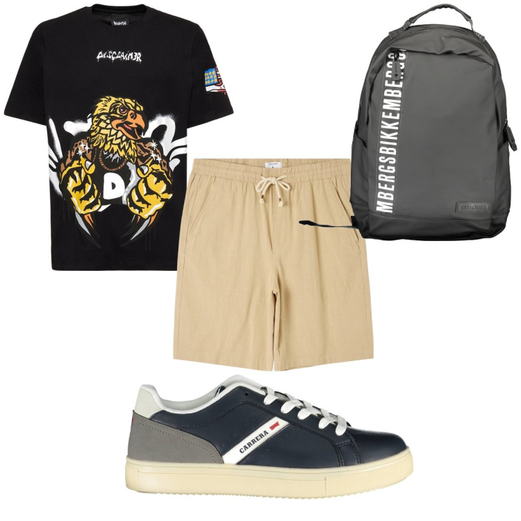 Outfit uomo - Total look #1872725. Stile Trendy per Tutti i giorni. Abbinamento con shorts, t-shirt, borse sportive, scarpe sportive.