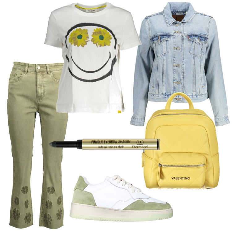 Outfit donna - Total look #1872749. Stile Urban per Tutti i giorni. Abbinamento con eyeliner, sneakers, jeans, t-shirt, giacche sportive, zaini.