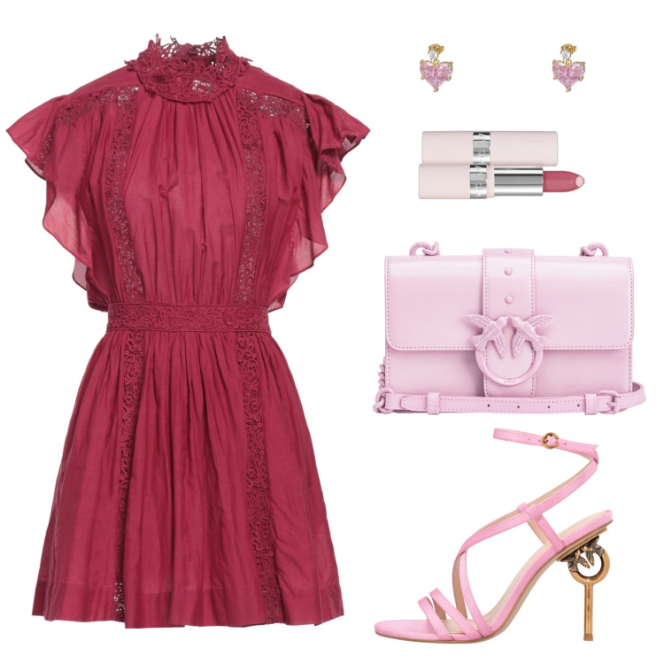 Outfit donna - L\' amica della sposa. Stile Chic per Cerimonia. Abbinamento con vestiti corti, orecchini, rossetti, sandali in pelle, borse a tracolla.