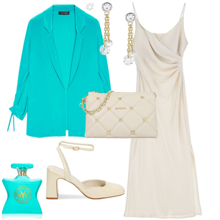 Outfit donna - Chic cerimonia evento serata. Stile Chic per Cerimonia. Abbinamento con orecchini, profumi, vestiti midi/longuette, pochette, décolleté, blazer.