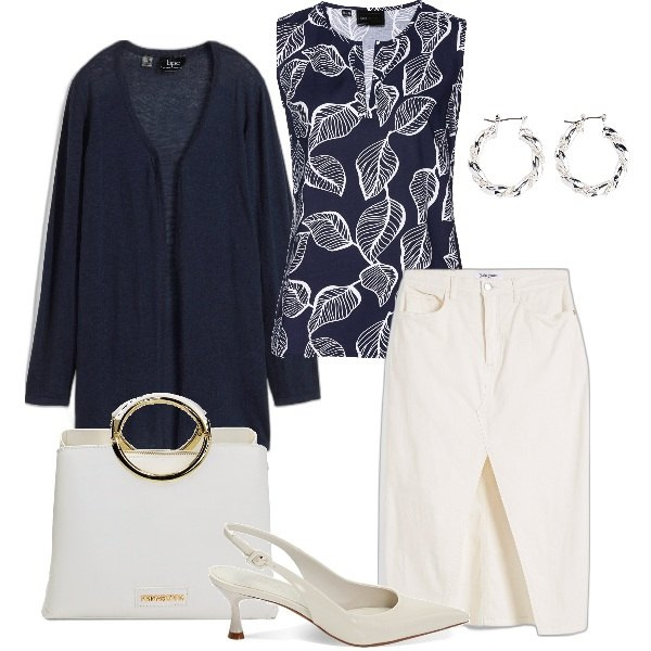 Outfit donna - bon ton. Stile Bon Ton per Tutti i giorni. Abbinamento con cardigans, orecchini, gonne longuette, top, borse a mano, décolleté.