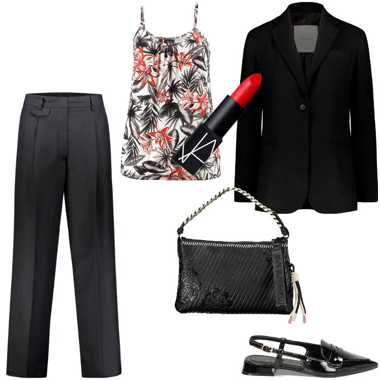 Outfit donna - Total look #1872966. Stile Boho per Serata fuori. Abbinamento con top, rossetti, ballerine, pantaloni, borse a spalla, blazer.