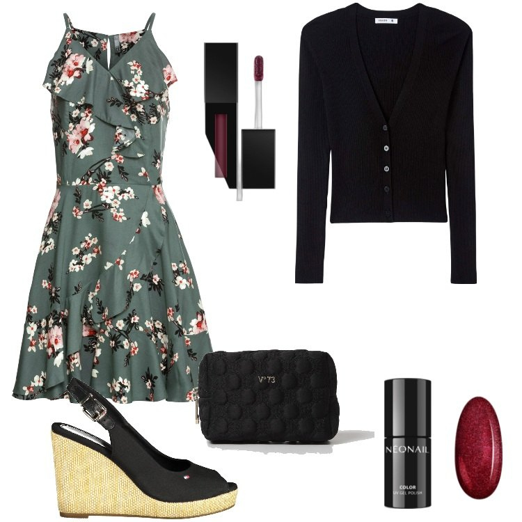Outfit donna - Total look #1873009. Stile Boho per Tutti i giorni. Abbinamento con vestiti, smalti, rossetti, cardigans, sandali, pochette.