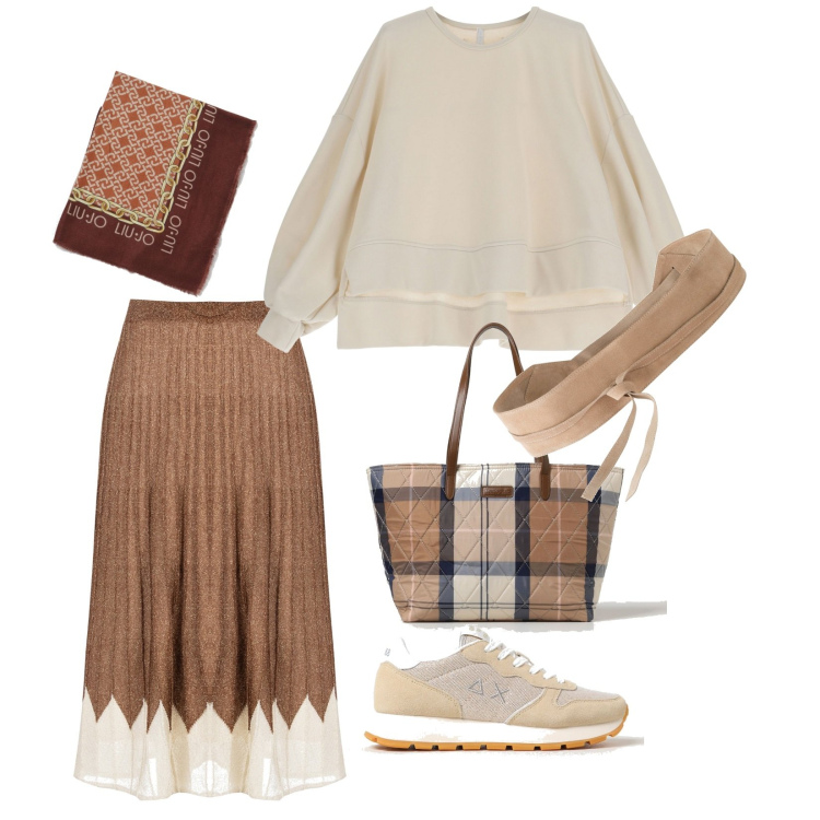 Outfit donna - Comoda ma elegante. Abbinamento con cinture, gonne longuette, felpe, sneakers, borse a spalla, sciarpe.