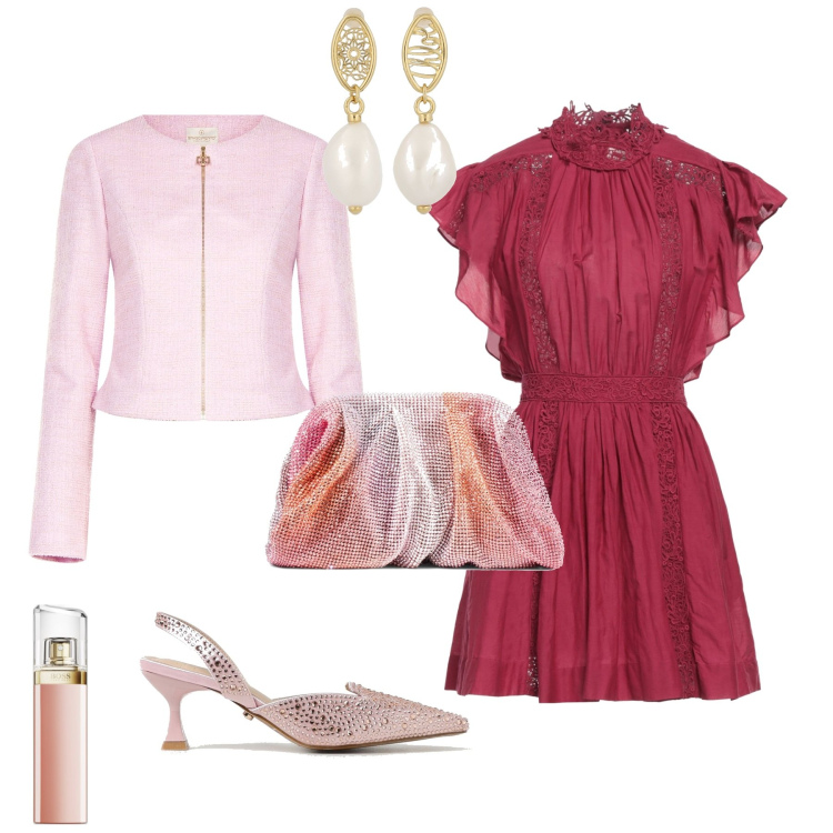 Outfit donna - Romantica serata evento speciale. Stile Romantica per Serata fuori. Abbinamento con vestiti corti, profumi, blazer, pochette, scarpe col tacco, orecchini.