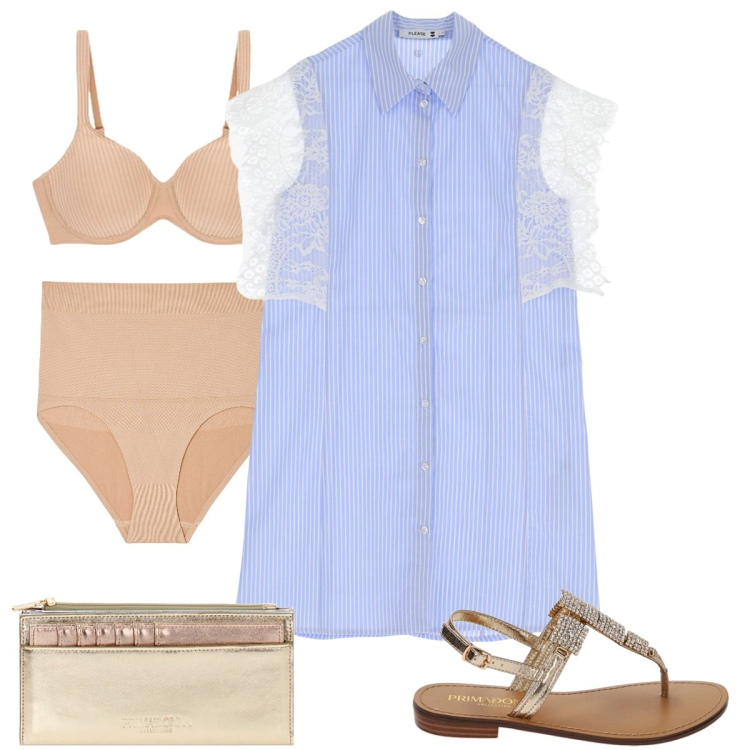 Outfit donna - L’abito a righe. Stile Casual chic per Serata fuori. Abbinamento con culotte, vestiti corti, portafogli, ciabatte, reggiseni.