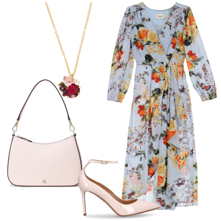 Outfit donna - Met gala. Stile Bon Ton per Cerimonia. Abbinamento con collane, vestiti lunghi, borse a tracolla, décolleté.