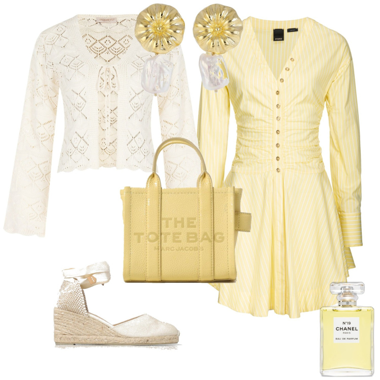 Outfit donna - Romantica evento serata. Stile Romantica per Serata fuori. Abbinamento con profumi, vestiti chemisier, cardigans, espadrillas, orecchini, borse tote.