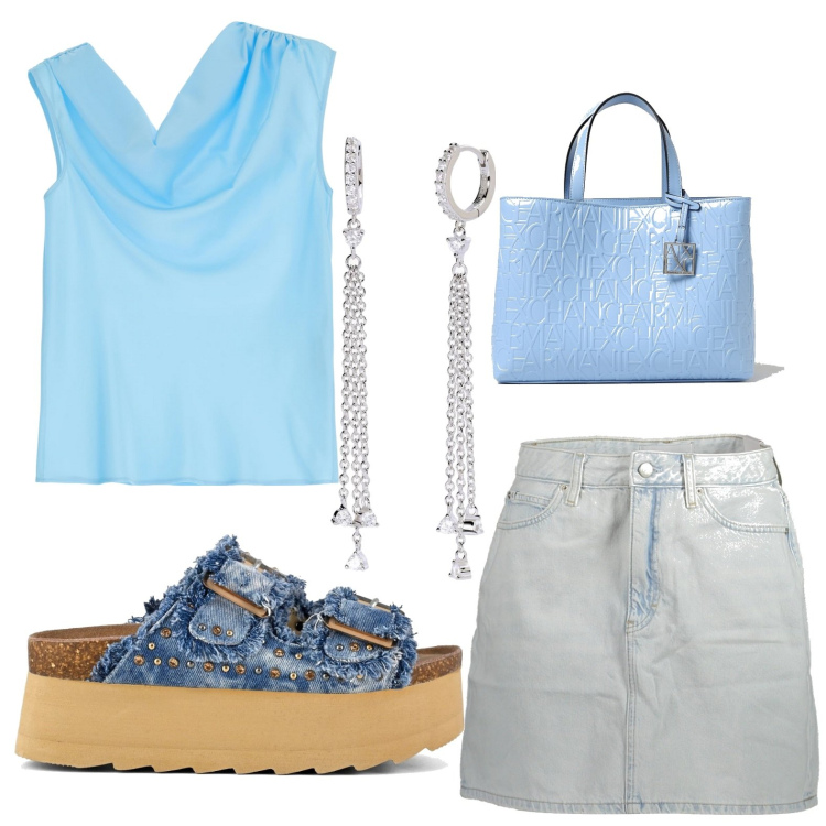 Outfit donna - Jeans forever. Stile Minimal per Tutti i giorni. look ideale per Petite. Abbinamento con orecchini, canottiere, zeppe, minigonne, borse tote.
