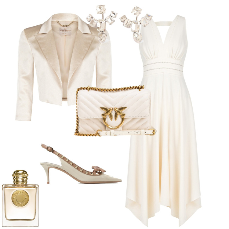 Outfit donna - Bon ton cerimonia evento serata. Stile Bon Ton per Cerimonia. Abbinamento con profumi, borse a tracolla, bolero, vestiti midi/longuette, scarpe col tacco, orecchini.