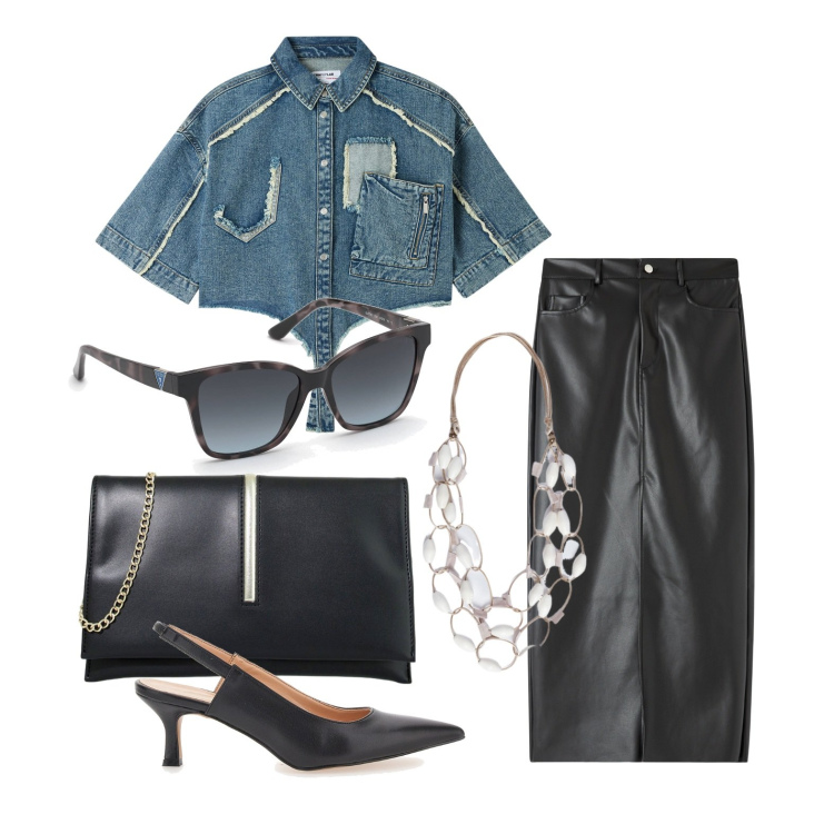 Outfit donna - Ghost outfitter - maggio. Stile Trendy per Tutti i giorni. Abbinamento con camicie a manica corta, gonne lunghe, pochette, collane, occhiali da sole, décolleté.