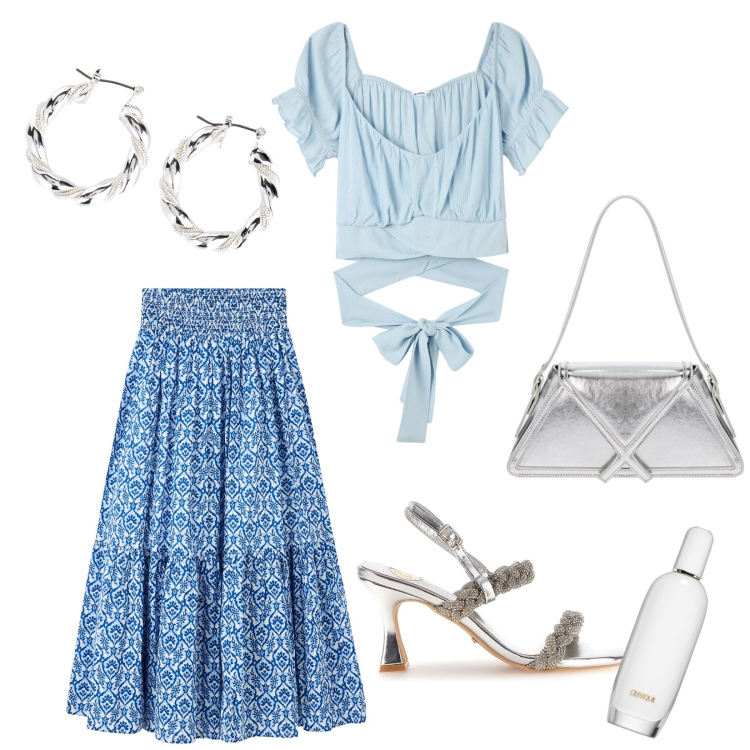 Outfit donna - Total look #1873295. Stile Boho per Tutti i giorni. look ideale per Tall. Abbinamento con orecchini, profumi, gonne lunghe, bluse, borse a spalla, sandali col tacco.
