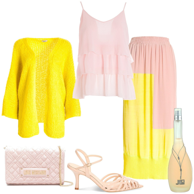 Outfit donna - Total look #1873300. Stile Casual chic per Tutti i giorni. look ideale per Tall. Abbinamento con profumi, cardigans, gonne longuette, top, décolleté, borse a tracolla.