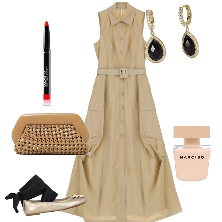 Outfit donna - Semplicemente abitino. Stile Bon Ton per Serata fuori. Abbinamento con profumi, rossetti, orecchini, ballerine, vestiti lunghi, pochette.