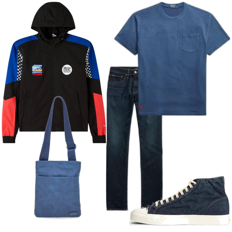 Outfit uomo - Total look #1873343. Stile Casual per Tutti i giorni. Abbinamento con giacche, sneakers, jeans skinny, t-shirt, portafogli.