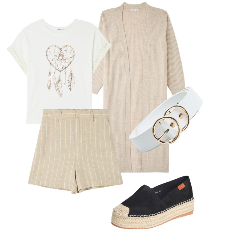 Outfit donna - Total look #1873359. Abbinamento con bermuda, cardigans, t-shirt, cinture, espadrillas.