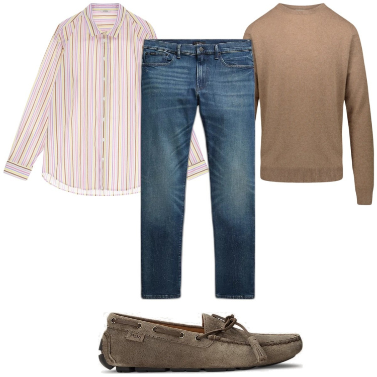 Outfit uomo - Total look #1873360. Stile Trendy per Tutti i giorni. Abbinamento con camicie, scarpe stringate, jeans, maglieria.