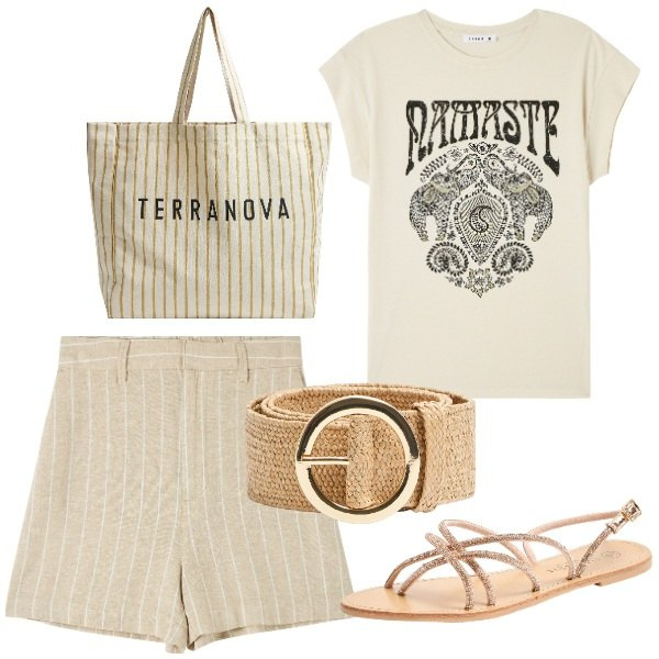Outfit donna - Total look #1873364. Stile Basic per Tutti i giorni. Abbinamento con t-shirt, bermuda, cinture, borse tote, sandali.