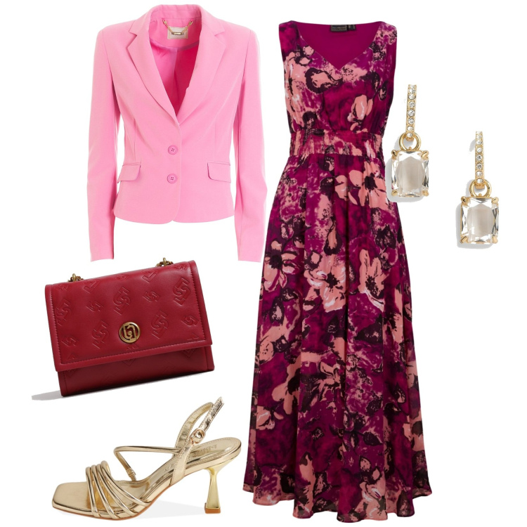Outfit donna - Cerimonia. Stile Romantica per Cerimonia. Abbinamento con vestiti lunghi, blazer, sandali col tacco, orecchini, borse a spalla.