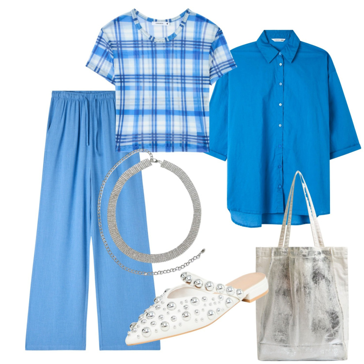 Outfit donna - Casual. Stile Casual per Tutti i giorni. Abbinamento con ballerine, cinture, pantaloni, t-shirt, camicie, shopping bag.