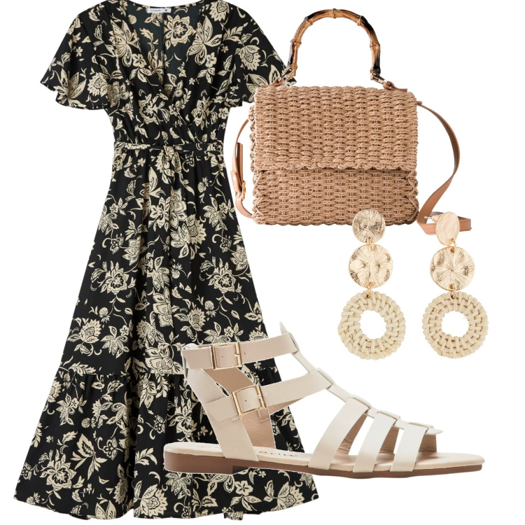 Outfit donna - Total look #1873438. Abbinamento con orecchini, sandali, borse a mano, vestiti lunghi.