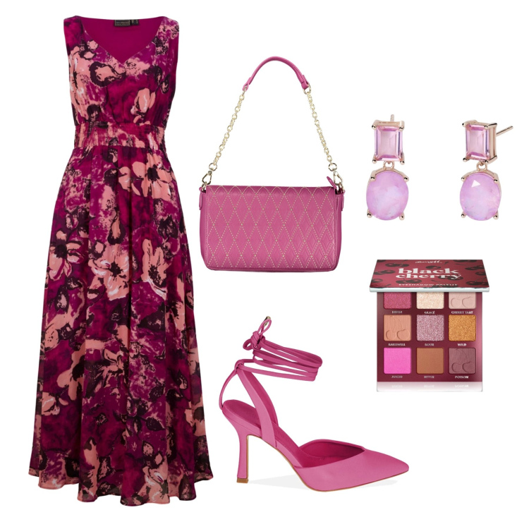 Outfit donna - Cerimonia a maggio. Stile Glamour per Cerimonia. Abbinamento con vestiti lunghi, ombretti, orecchini, décolleté, borse a spalla.