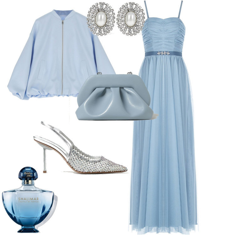 Outfit donna - Glamour serata evento. Stile Glamour per Serata fuori. Abbinamento con profumi, vestiti lunghi, blazer, clutch, orecchini, scarpe col tacco.