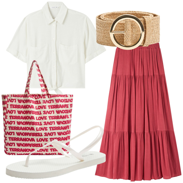 Outfit donna - Total look #1873524. Abbinamento con sandali, gonne lunghe, cinture, borse tote, camicie a manica corta.