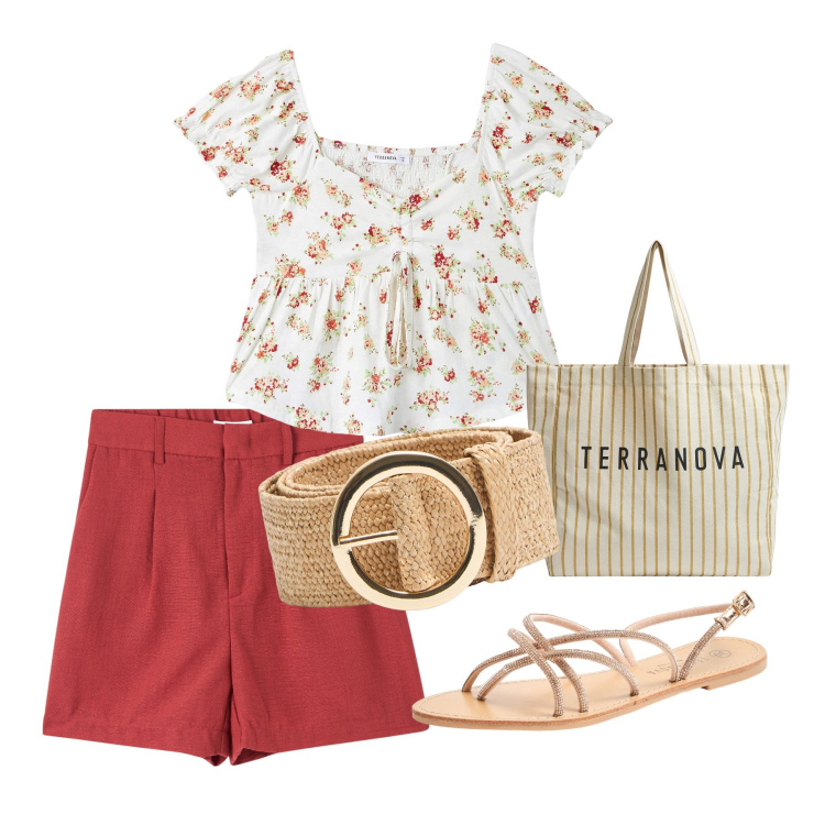 Outfit donna - Total look #1873659. Stile Romantica per Tutti i giorni. Abbinamento con bermuda, sandali, bluse, cinture, borse tote.
