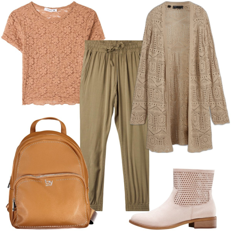 Outfit donna - Total look #1873760. Stile Military per Tutti i giorni. Abbinamento con cardigans, stivaletti, t-shirt, pantaloni, zaini.
