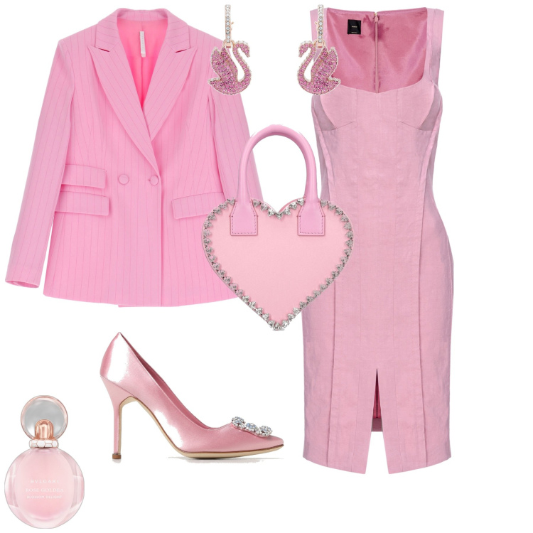 Outfit donna - Romantica cerimonia evento serata. Stile Romantica per Serata fuori. Abbinamento con orecchini, profumi, vestiti midi/longuette, blazer, borse a mano, décolleté.