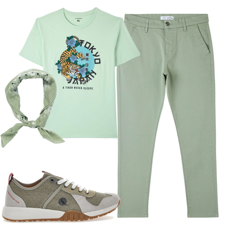 Outfit uomo - Total look #1873865. Stile Casual per Tutti i giorni. Abbinamento con pantaloni skinny, t-shirt, sneakers, sciarpe e foulard.