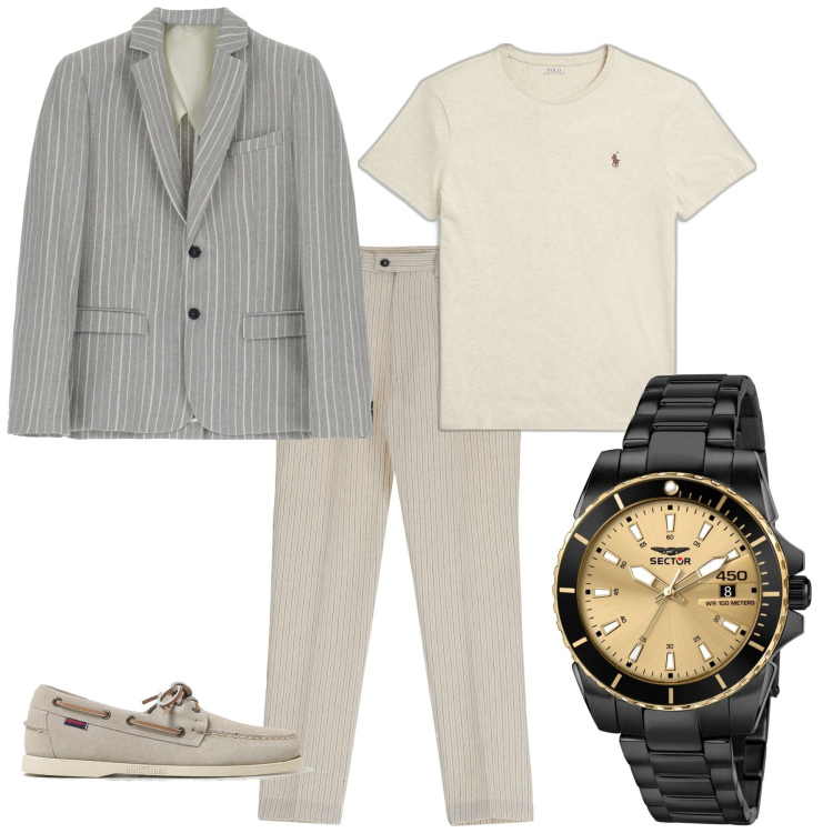 Outfit uomo - Trendy week end serata. Stile Trendy per Serata speciale. Abbinamento con orologi, giacche, pantaloni, t-shirt, scarpe stringate.
