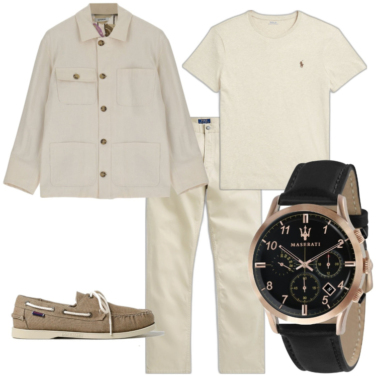 Outfit uomo - Trendy per week end. Stile Trendy per Tutti i giorni. Abbinamento con orologi, giacche, t-shirt, pantaloni, scarpe stringate.